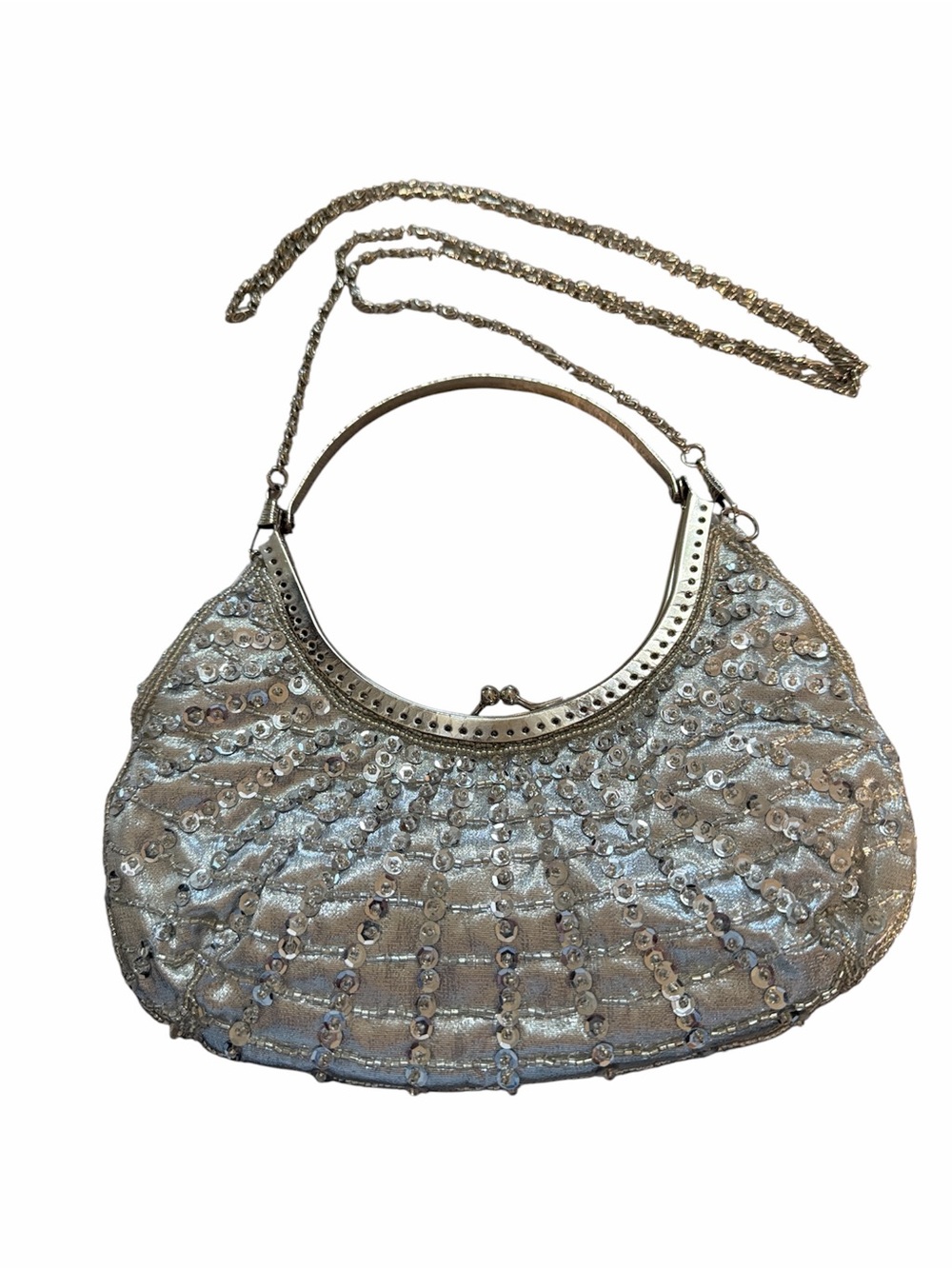 Silver Sequin Evening Handbag with Chain Strap NWOT